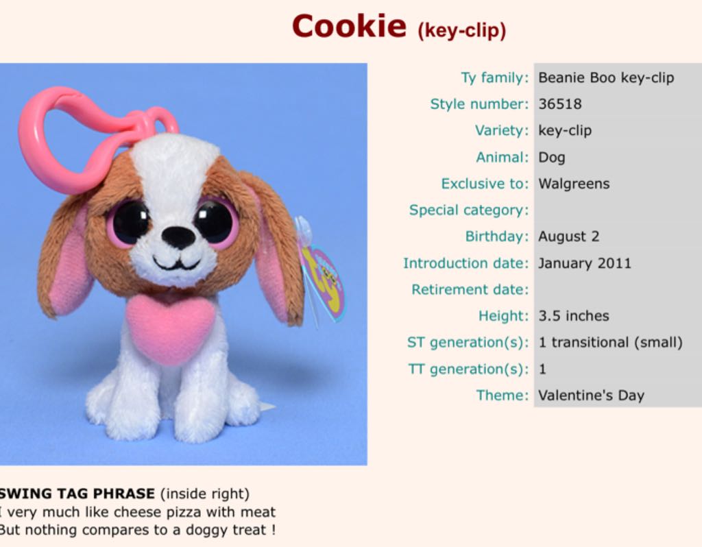 Boos Clip Cookie Br&Wh w/Heart on chest  plush collectible - Main Image 2