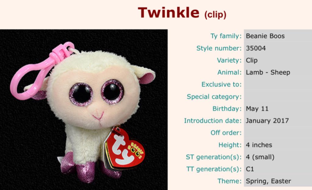 Boos Clip Twinkle the Lamb  plush collectible - Main Image 2