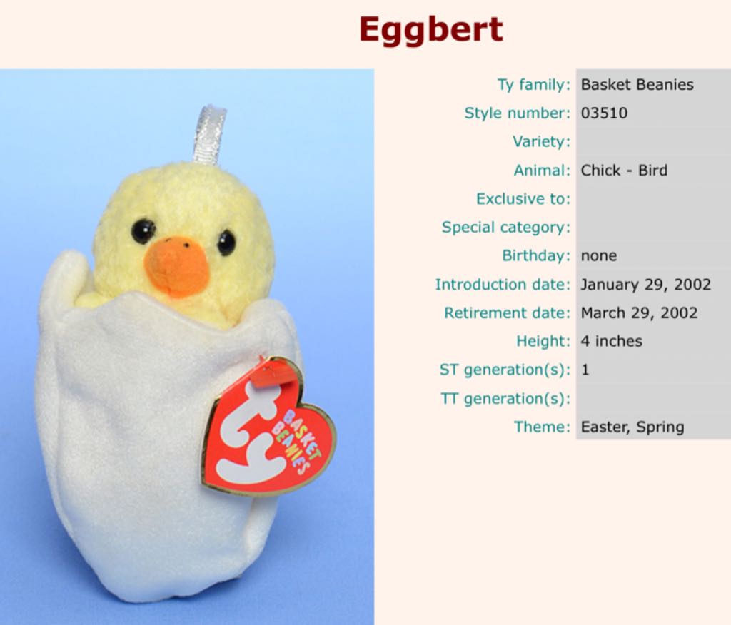 Eggbert The Chick - Basket Beanies - Easter  plush collectible [Barcode 008421035106] - Main Image 2