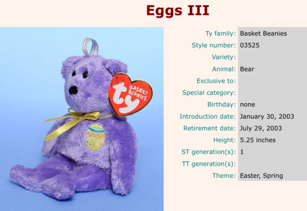 EGGS III The Bear - Basket Beanies - Easter  plush collectible [Barcode 008421035250] - Main Image 2
