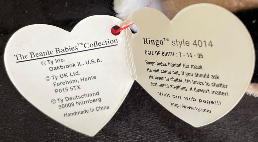 Ringo the Raccoon  (United States) plush collectible [Barcode 008421040148] - Main Image 3