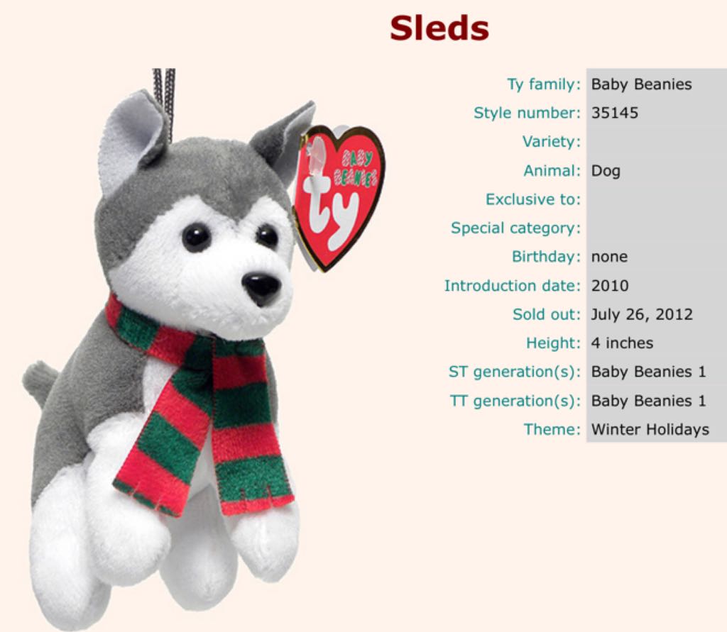 Sleds The Husky Dog (Baby Beanie)  plush collectible [Barcode 008421351459] - Main Image 2