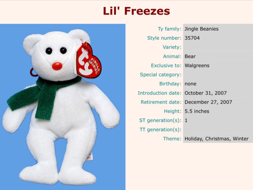 Jingle Beanies - Lil’ Freezes Walgreens Exclusive  plush collectible [Barcode 008421357048] - Main Image 2