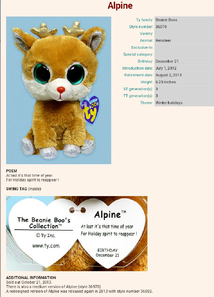 Alpine Gold/Silver Reindeer  plush collectible [Barcode 008421360703] - Main Image 2