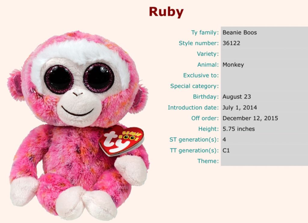 Ruby The Monkey  plush collectible [Barcode 008421361229] - Main Image 2