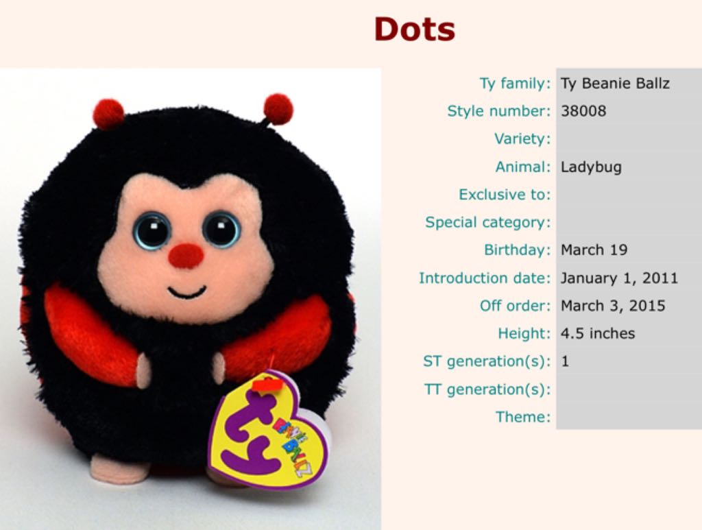 .BALLZ Dots The Ladybug  plush collectible [Barcode 008421380084] - Main Image 2