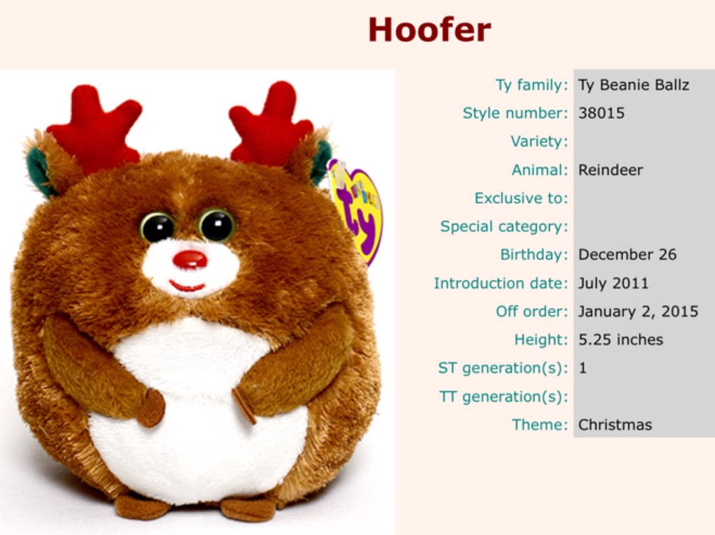 Ty Beanie Ballz Hoofer - Reindeer  plush collectible [Barcode 008421380152] - Main Image 2