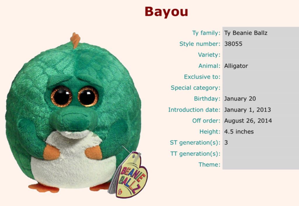 Beanie Ballz Clip - Bayou Alligator  plush collectible [Barcode 008421380558] - Main Image 2