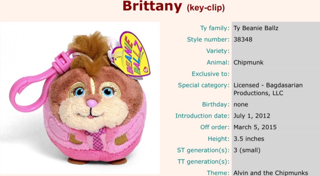 Brittany The Chipmunk BALLZ (Clip)  plush collectible [Barcode 008421383481] - Main Image 2