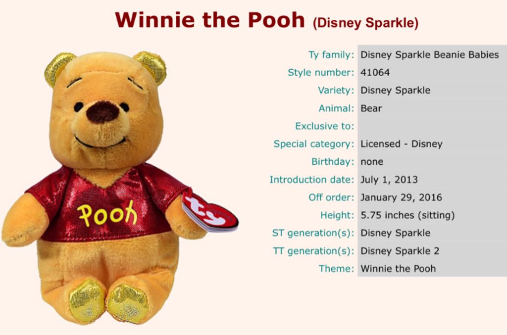 Winnie The Pooh (Sparkle)  plush collectible [Barcode 008421410644] - Main Image 2
