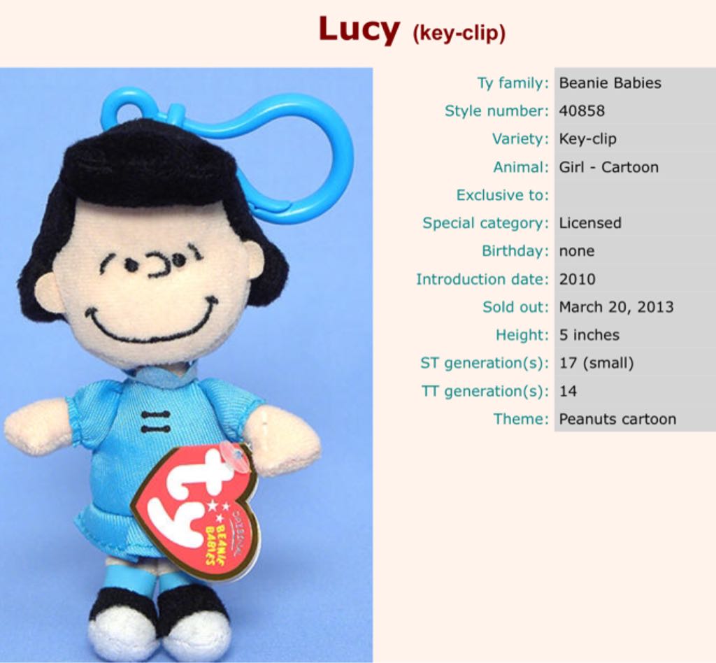 Peanuts Clip - Lucy  plush collectible - Main Image 2