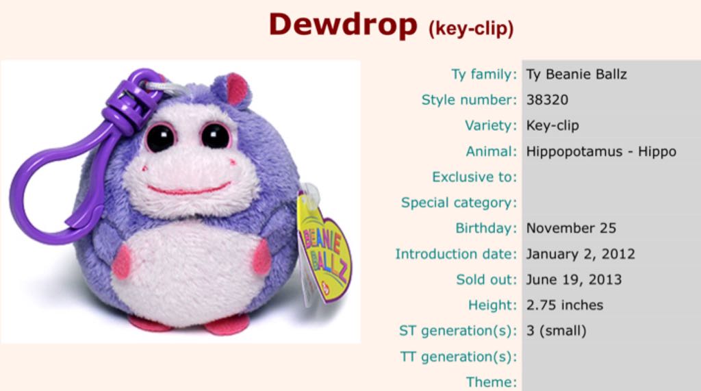 .BALLZ Dewdrop The Purple Hippo (Clip)  plush collectible - Main Image 2