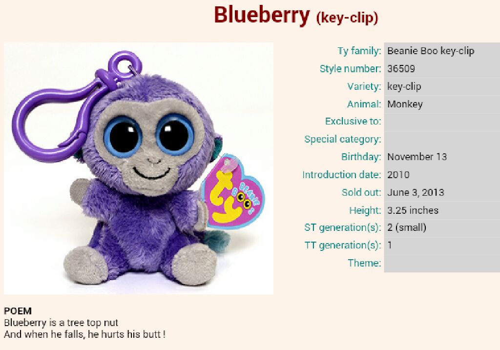 .BOOS Blueberry The Monkey (Clip)  plush collectible - Main Image 2