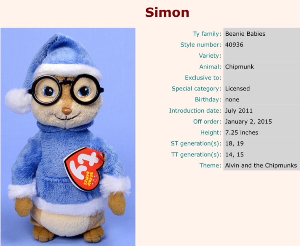 Chipmunks - Simon The Christmas  plush collectible - Main Image 2