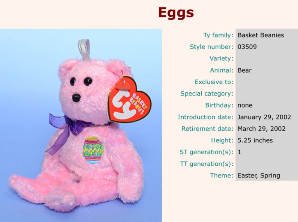 Eggs The Bear (Basket Beanie)  plush collectible - Main Image 2