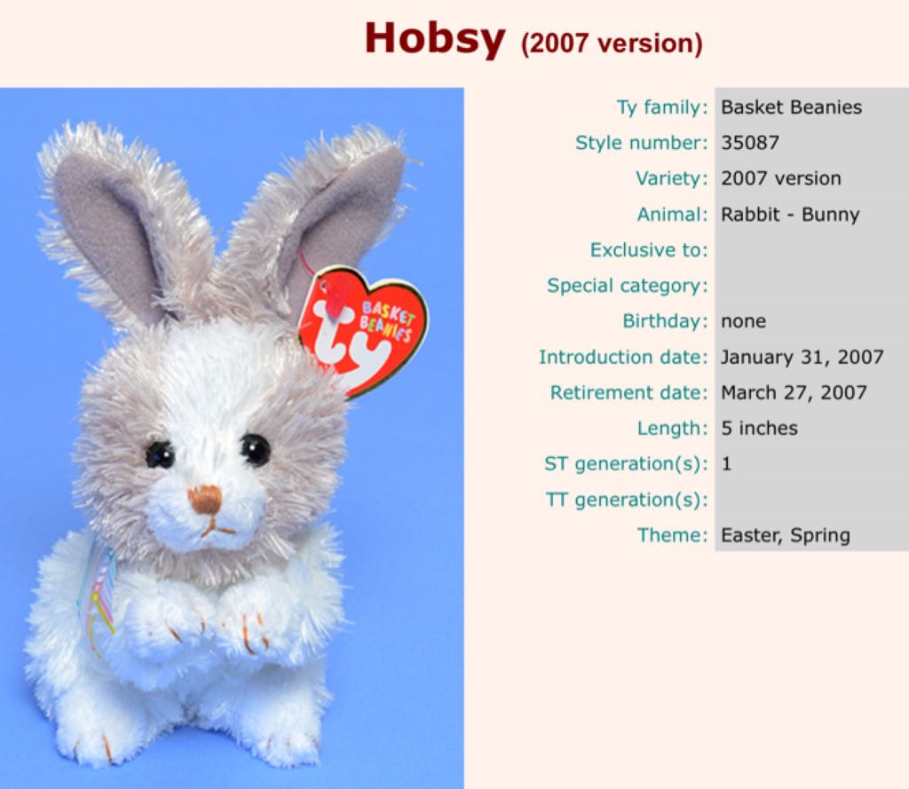 Hobsy The Bunny (Basket Beanie)  plush collectible - Main Image 2