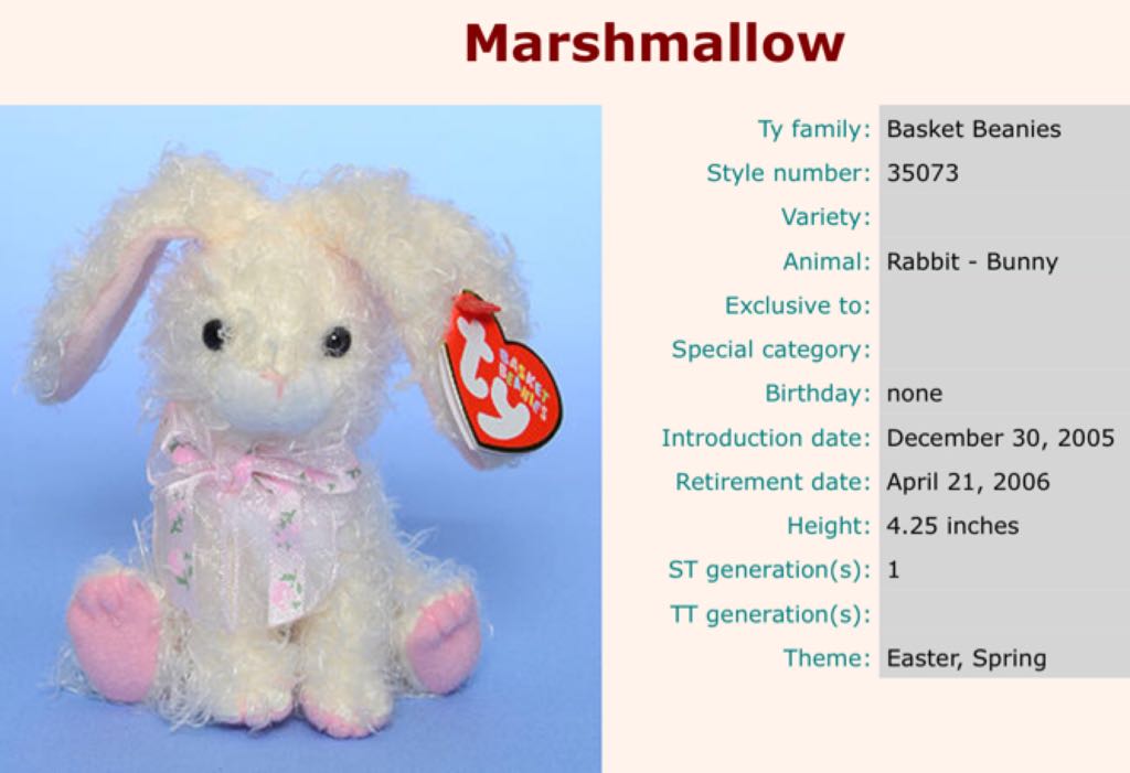 Marshmallow The Bunny (Basket Beanie)  plush collectible - Main Image 2