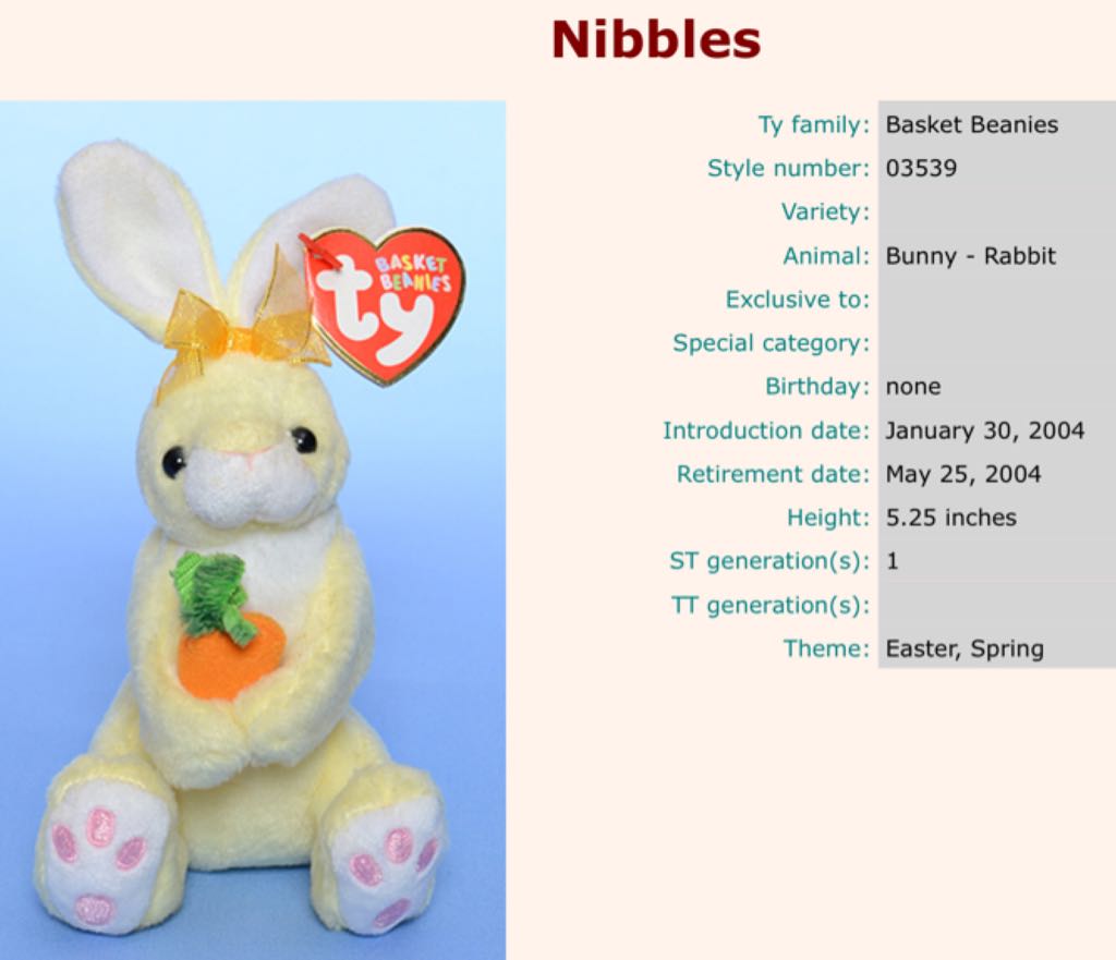 Nibbles The Bunny (Basket Beanie)  plush collectible - Main Image 2