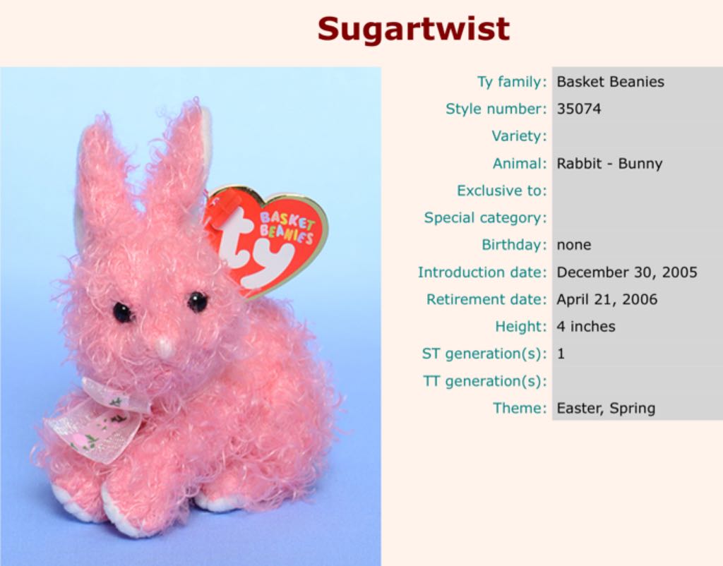Basket Beanies - Sugartwist The Bunny  plush collectible - Main Image 2
