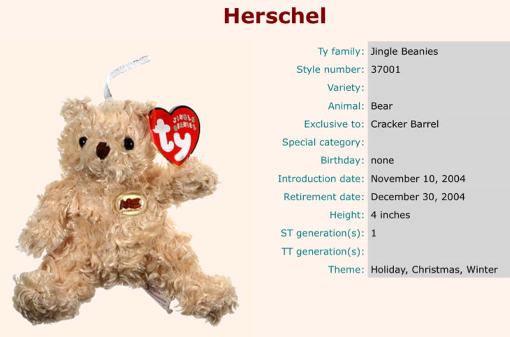 Jingle Beanies - Herschel The Bear  (Cracker Barrel Exclusive)  plush collectible - Main Image 2