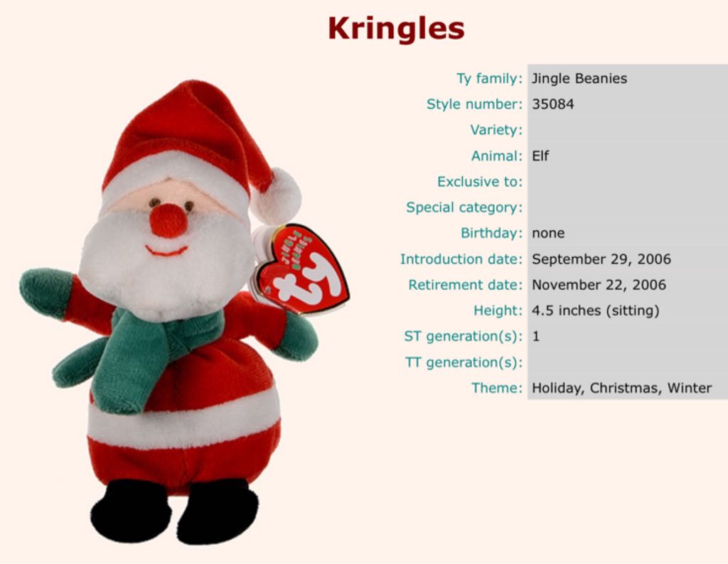 Jingle Beanies - Kringles The Santa  plush collectible - Main Image 2