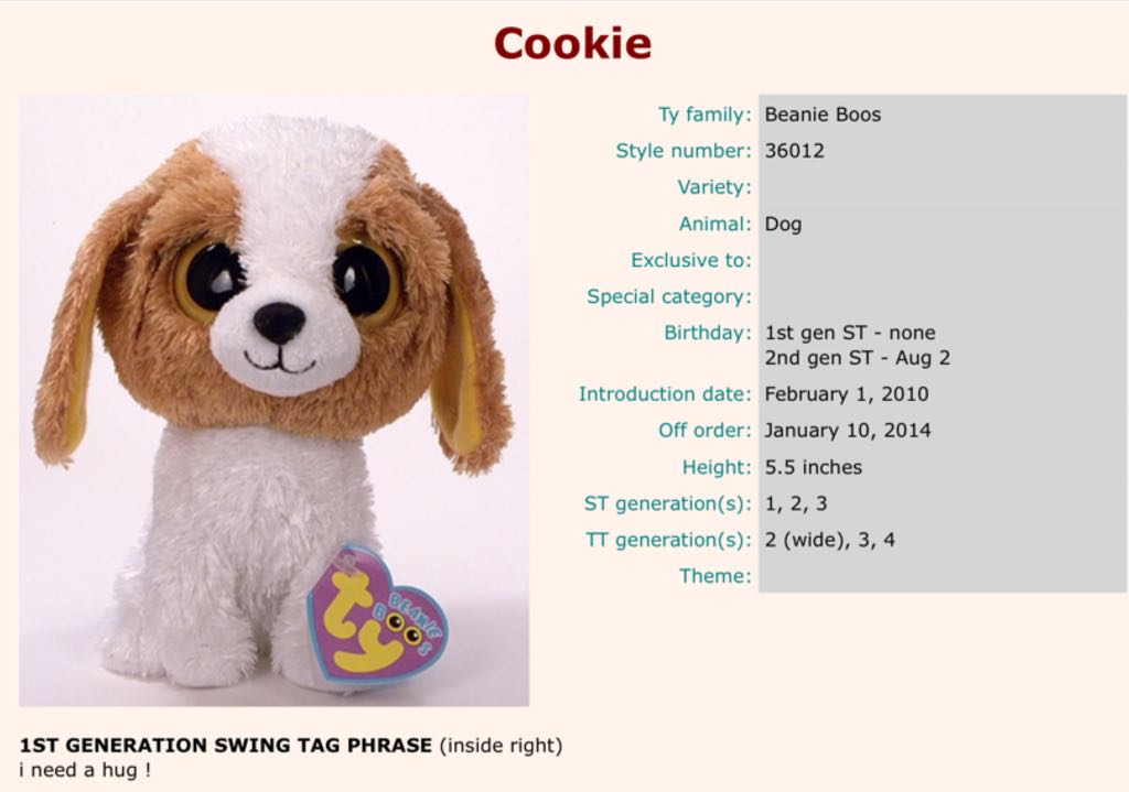 Cookie The Dog (brown) Ty Beanie Boos  plush collectible - Main Image 2