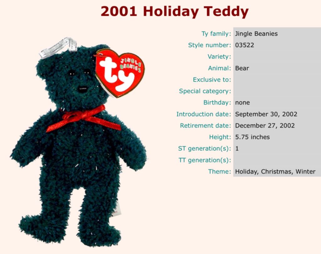 Jingle Beanies - Holiday Bear (Green)  plush collectible - Main Image 2