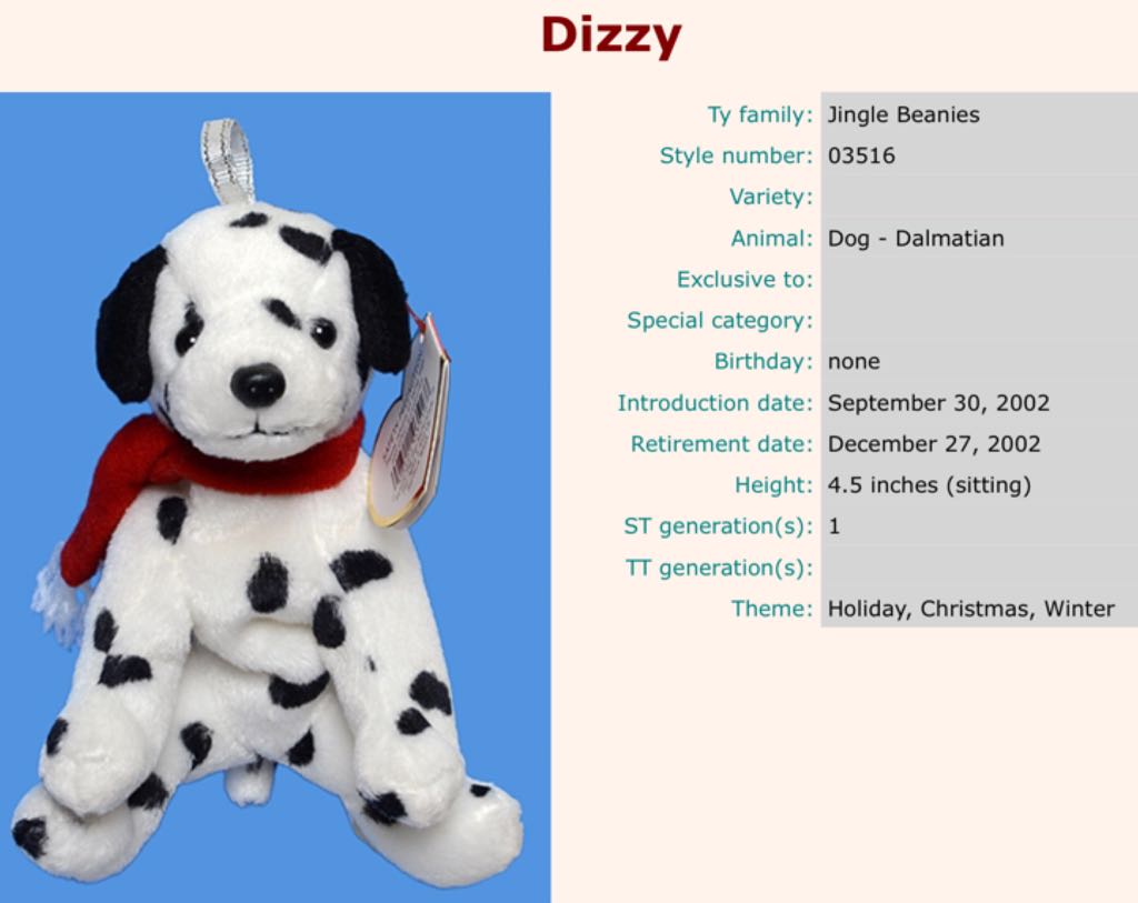 Dizzy (Jingle Beanie)  plush collectible - Main Image 2