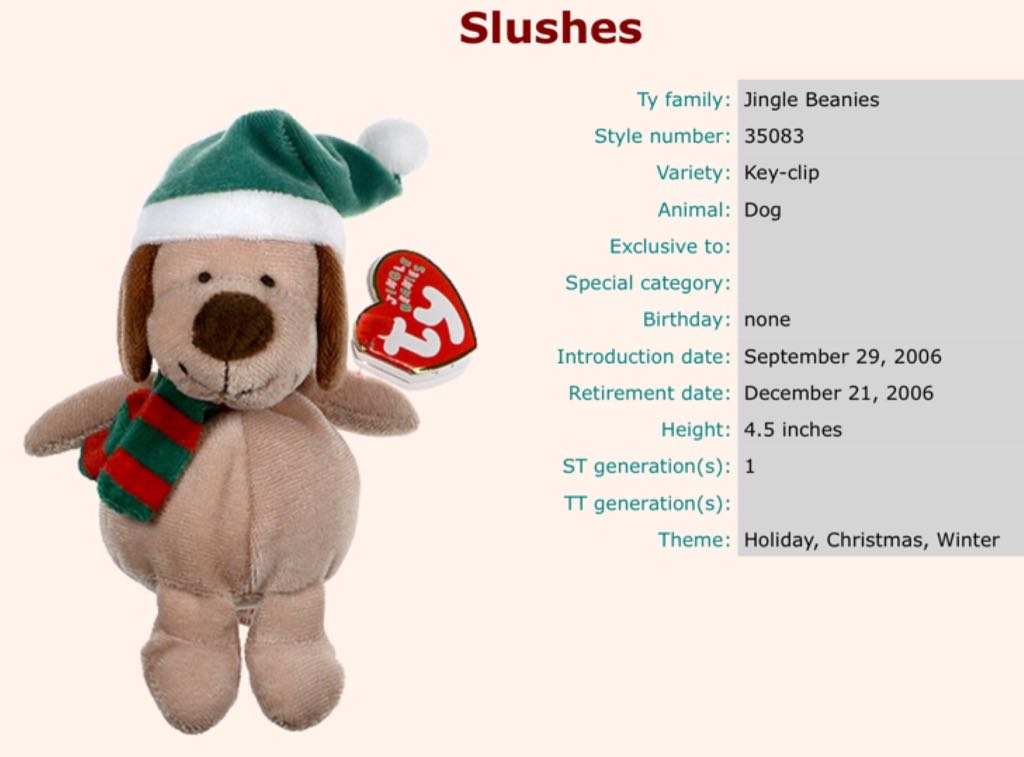 Slushes the dog (Jingle Beanie)  plush collectible - Main Image 2