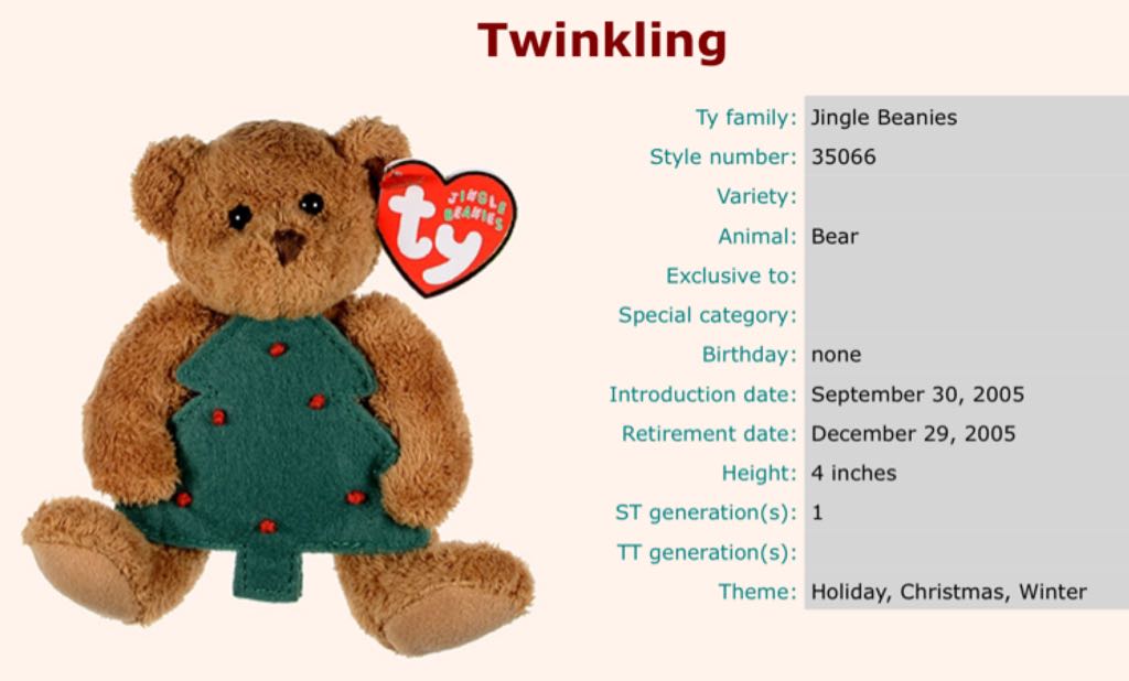 Twinkling the bear (Jingle Beanie)  plush collectible - Main Image 2