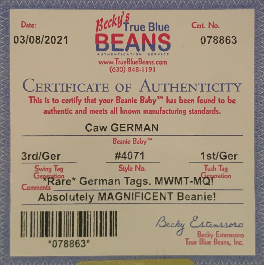 Caw the Crow (3/1 - German)  (Germany) plush collectible - Main Image 2