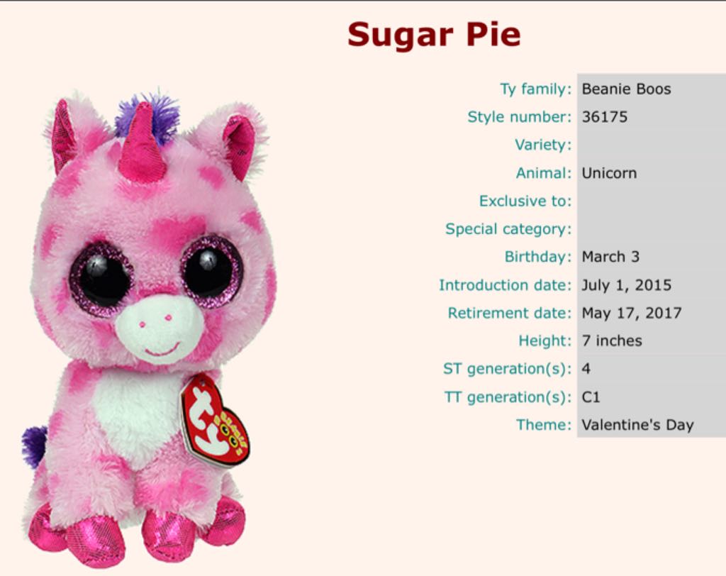Sugar Pie The Unicorn  plush collectible - Main Image 2