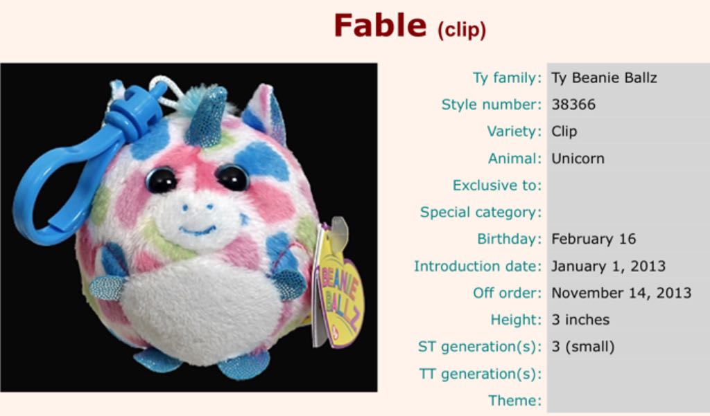 Ballz Clip Fable the Unicorn   plush collectible - Main Image 2