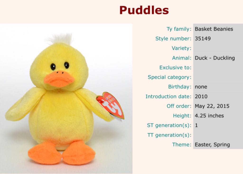 Basket Beanie Puddles  plush collectible - Main Image 2