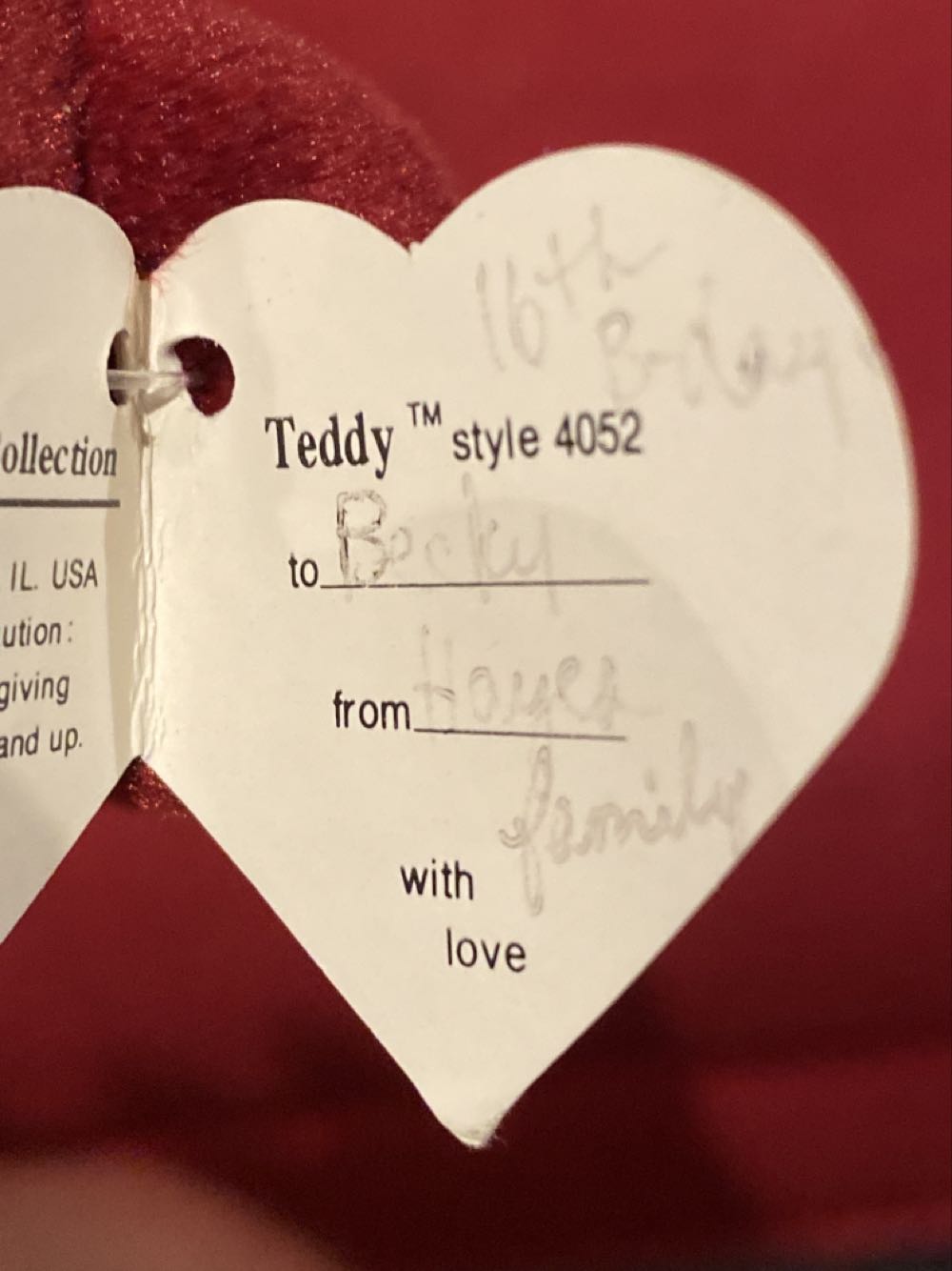 Teddy The Bear (Cranberry, New Face)  plush collectible - Main Image 2