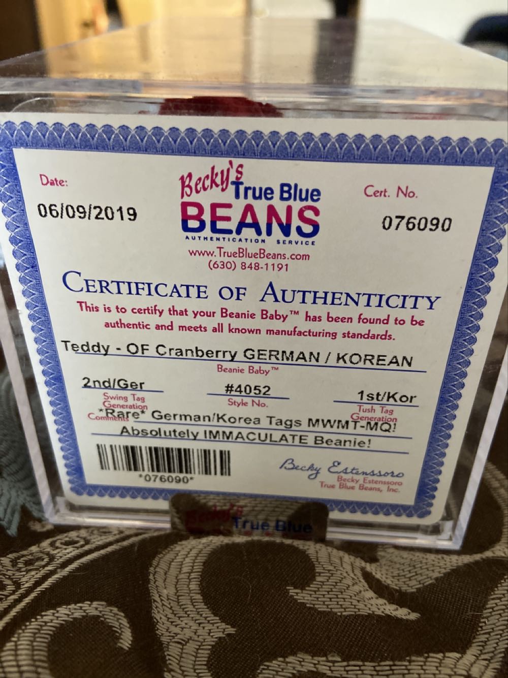 Teddy OF Cranberry German/Korean 2nd Gen  (United States) plush collectible - Main Image 2