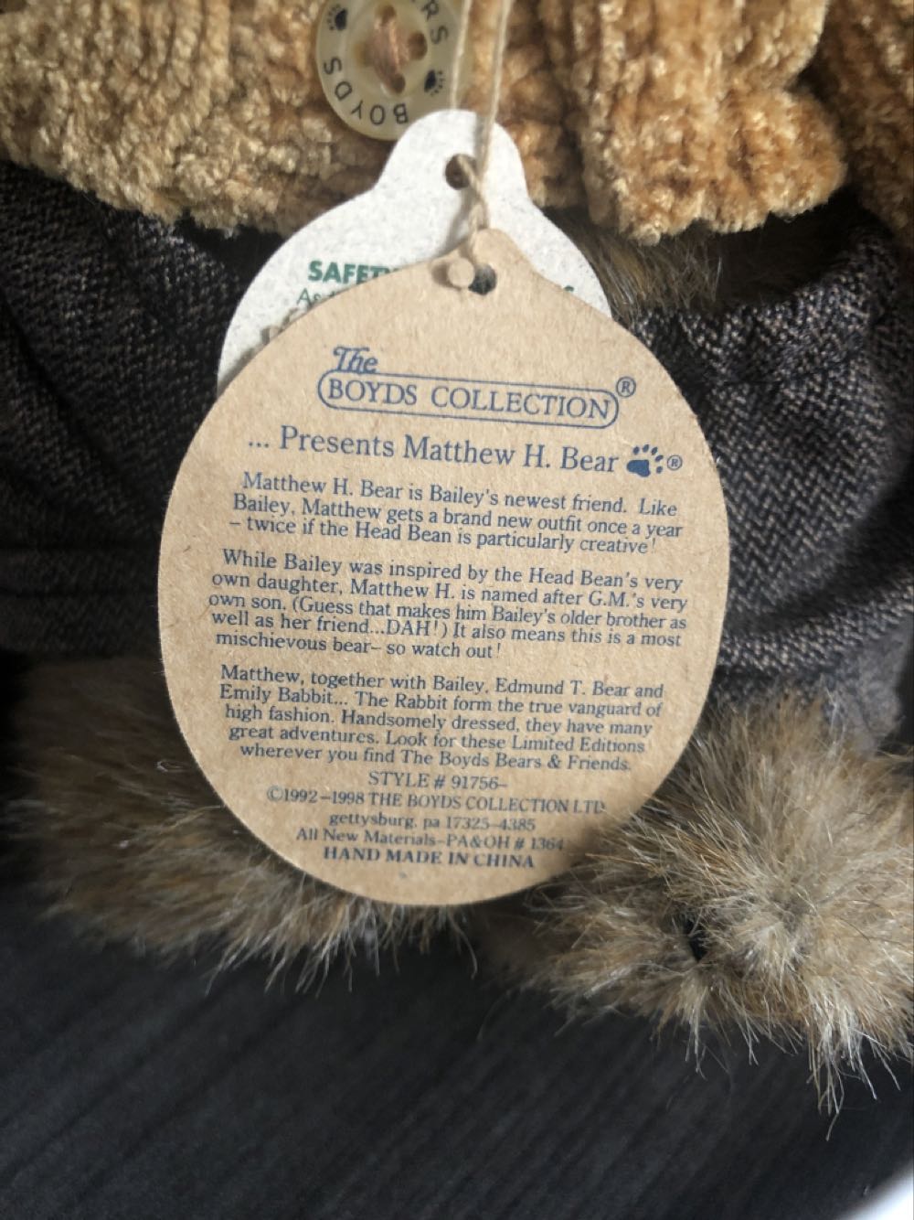 Matthew H. Bear  plush collectible - Main Image 2