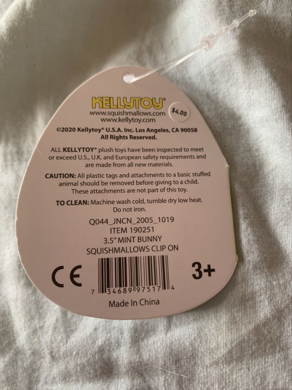 Isabella The Bunny Clip On 3.5”  plush collectible [Barcode 734689975174] - Main Image 4