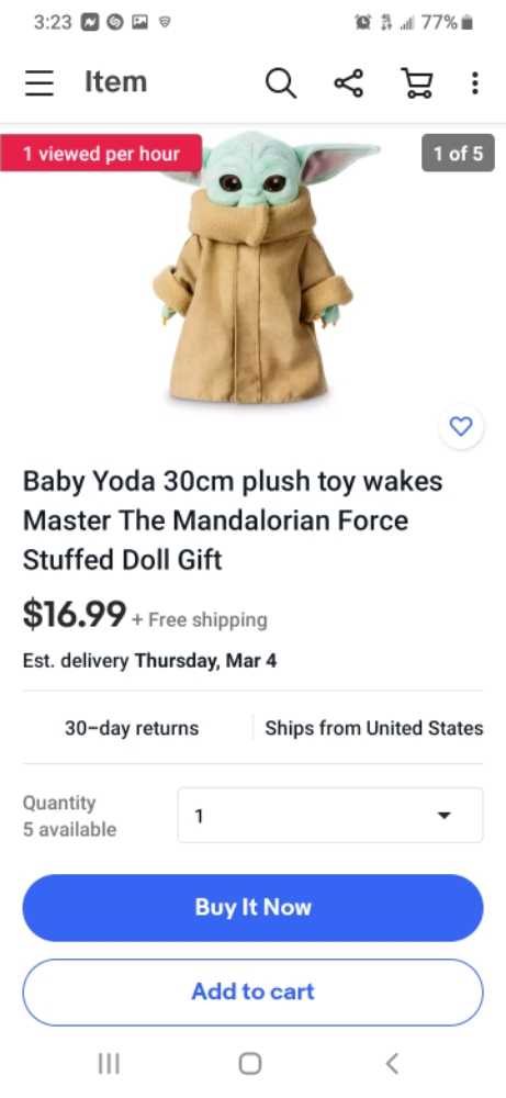 Star Wars baby yoda  plush collectible - Main Image 2