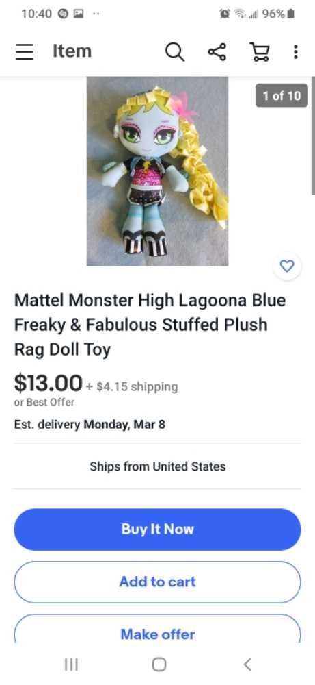 monster high Lagoona Blue  plush collectible - Main Image 2