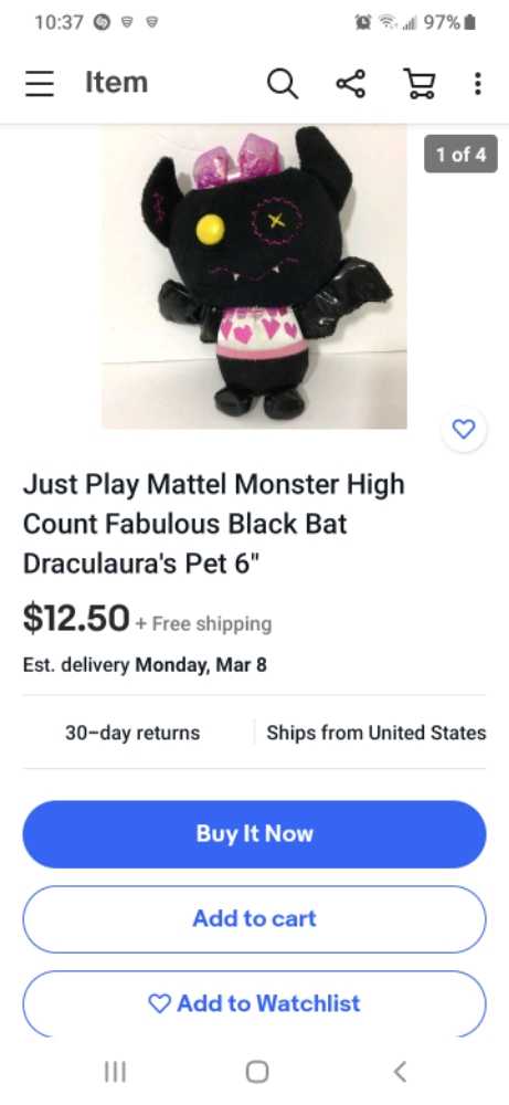 monster high Black Bat  plush collectible - Main Image 2