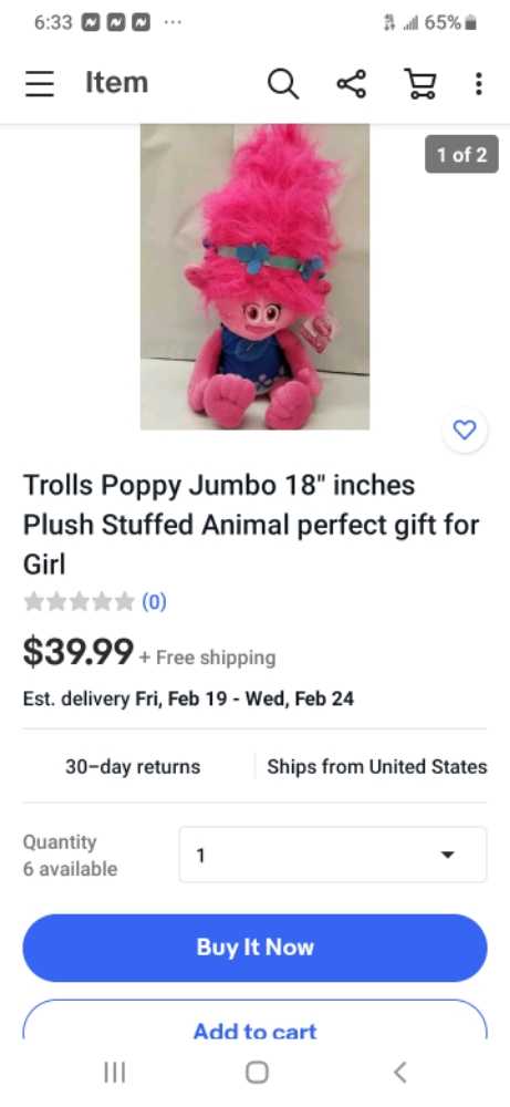 trolls Poppy  plush collectible - Main Image 2