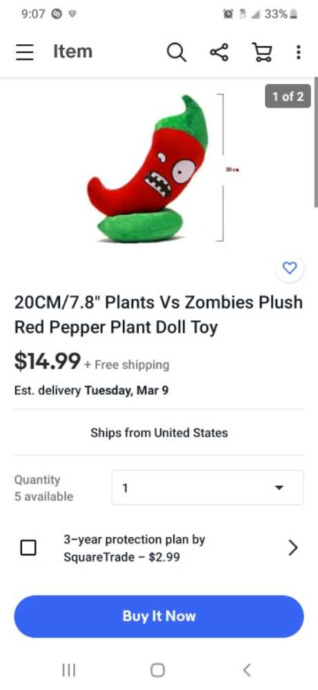 plants vs zombies Hot Pepper   plush collectible - Main Image 2