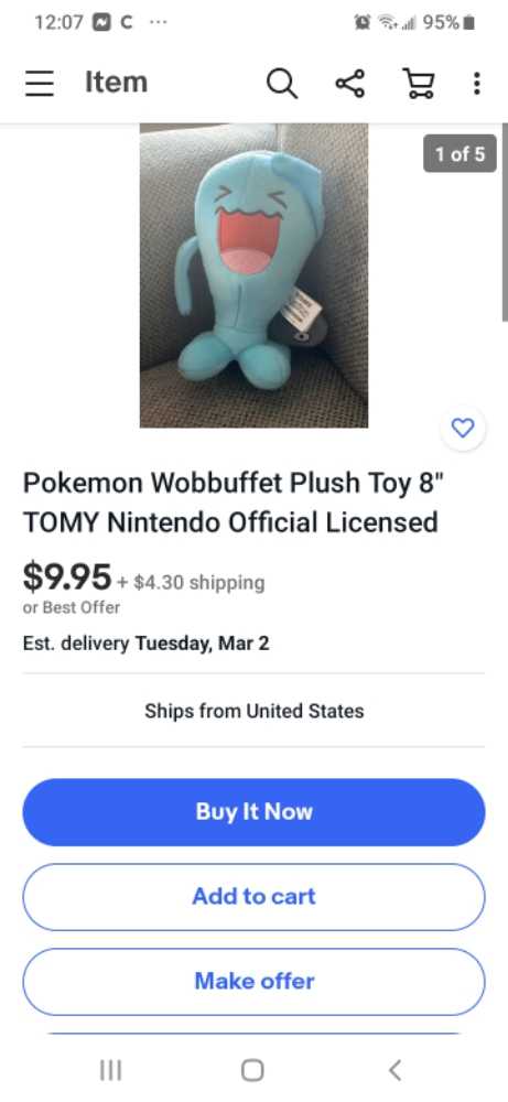 pokemon wobbuffet   plush collectible - Main Image 2