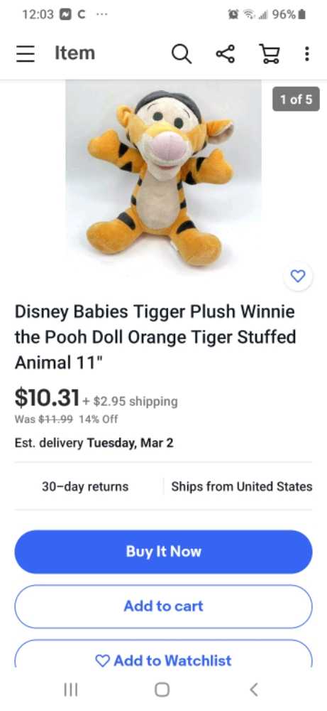 Disney babies tigger   plush collectible - Main Image 2