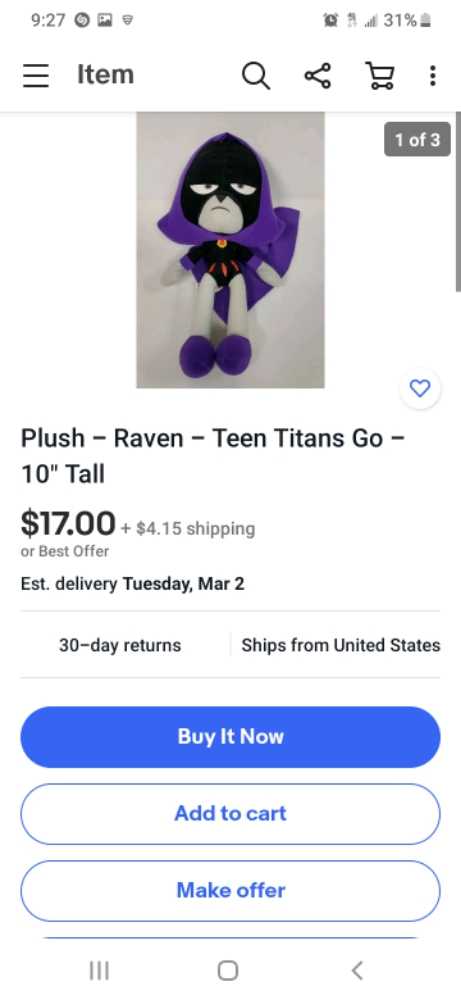 dc comic’s Raven  plush collectible - Main Image 2