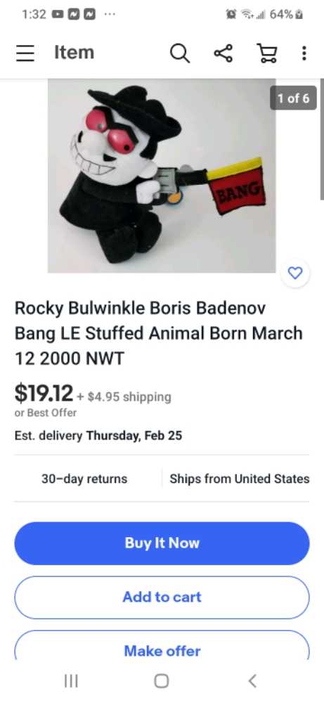 rocky bulwinkle boris badenov bang  plush collectible - Main Image 2