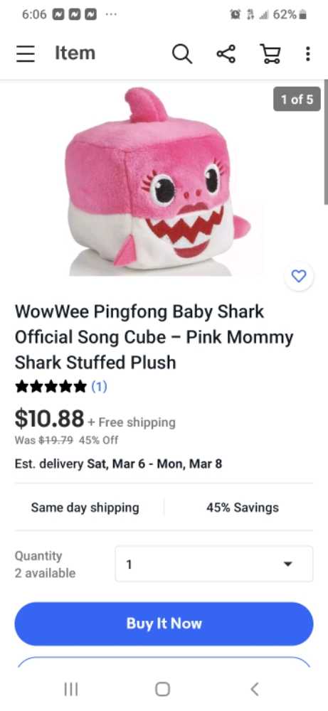 baby shark Pink  plush collectible - Main Image 2