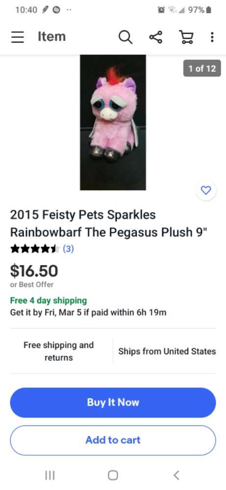 feisty pets Rainbowburf  plush collectible - Main Image 2
