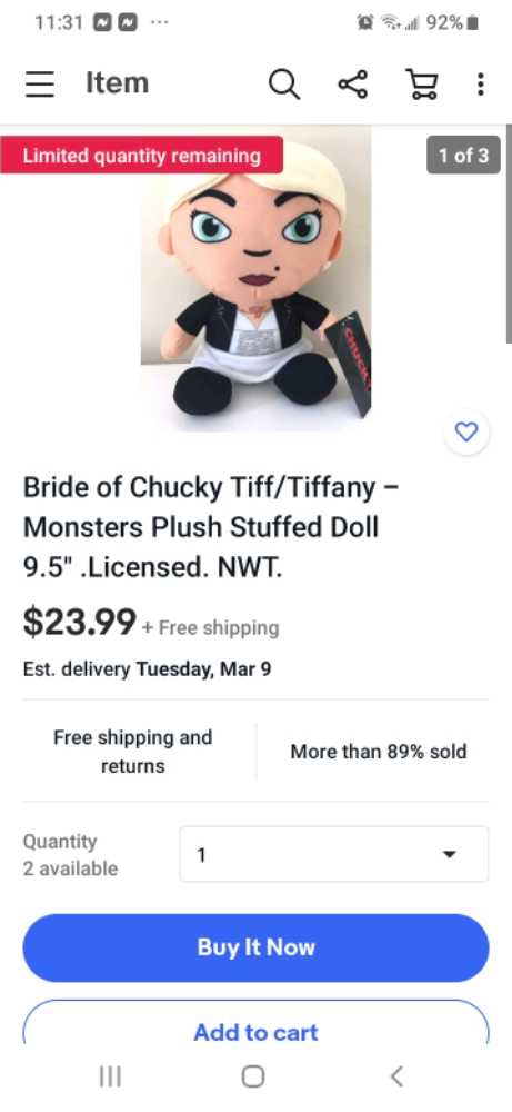 bride of chucky tiffany   plush collectible - Main Image 2